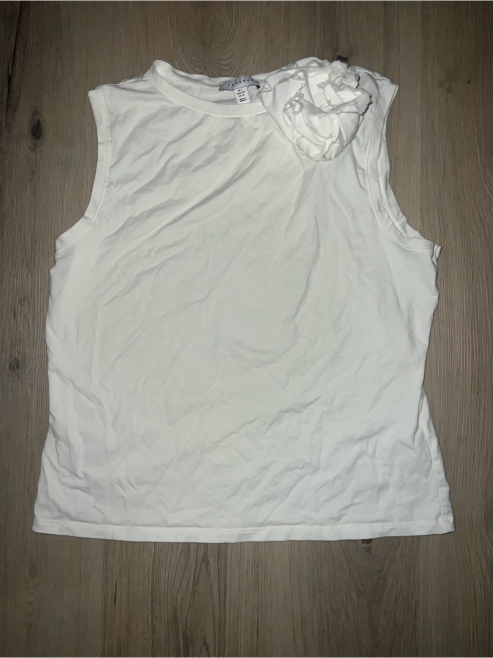 Topshop Corsage Tank Top White Size 12 | Cotton Stretch Sleeveless Casual Chic